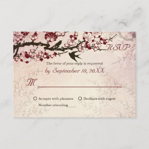 Cherry Blossom und lieben Vögel Hochzeit RSVP Karte