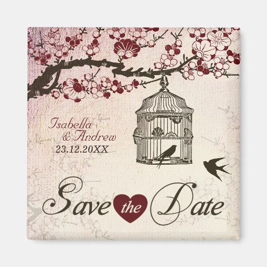 Cherry Blossom und liebende Vögel Magnet (Vorne)