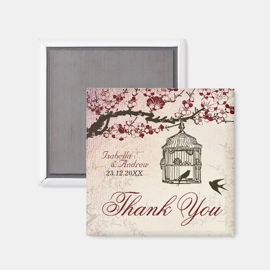 Cherry Blossom und liebende Vögel Magnet (Vorderseite/Rückseite)