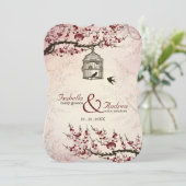 Cherry Blossom und Liebesvögel Hochzeit einladen Einladung (Stehend Vorderseite)