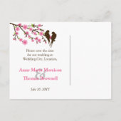 Cherry Blossom und Love Birds Foto Save the Date Ankündigungspostkarte (Rückseite)