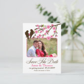 Cherry Blossom und Love Birds Foto Save the Date Ankündigungspostkarte (Stehend Vorderseite)