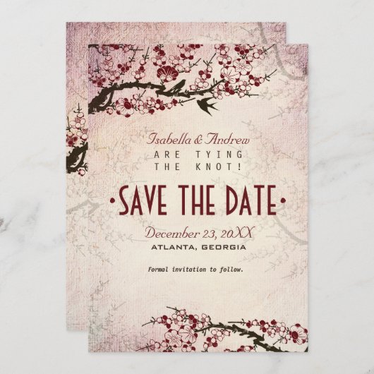 Cherry Blossom und Love Birds Save the Date (Vorne/Hinten)