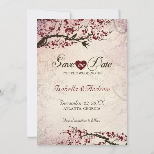 Cherry Blossom und Love Birds Save the Date 2 (Vorderseite)
