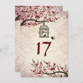 Cherry Blossom und Love Birds Tischnummer Card (Vorne/Hinten)