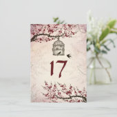 Cherry Blossom und Love Birds Tischnummer Card (Stehend Vorderseite)