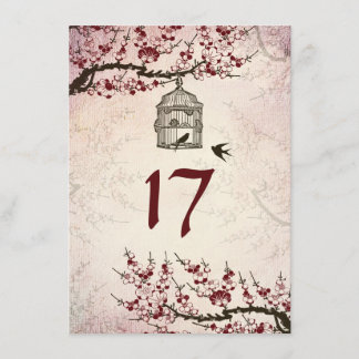 Cherry Blossom und Love Birds Tischnummer Card