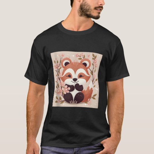 Cherry Blossom und Red Panda Illustration T-Shirt (Vorderseite)