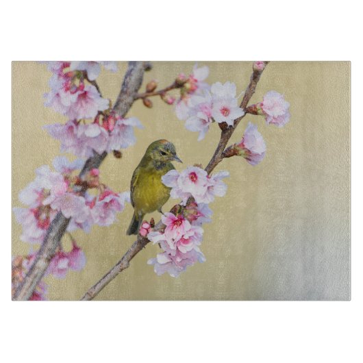 Cherry Blossom und Warbler Schneidebrett (Vorderseite)