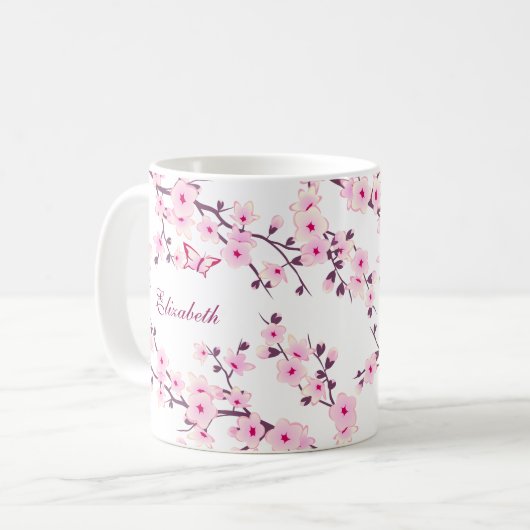 Cherry Blossom Verlassen Hander Monogram Coffee Ta Kaffeetasse (Vorderseite Links)