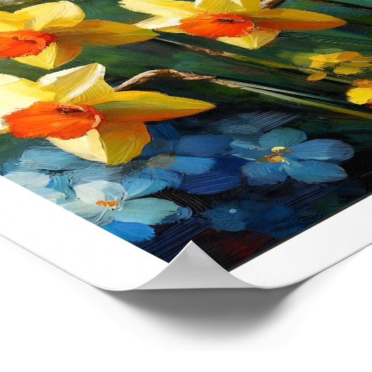 Cherry Blossom Vibrant Spring Daffodien Abstrakt Poster (Ecke)