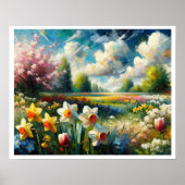 Cherry Blossom Vibrant Spring Daffodien Abstrakt Poster (Vorne)