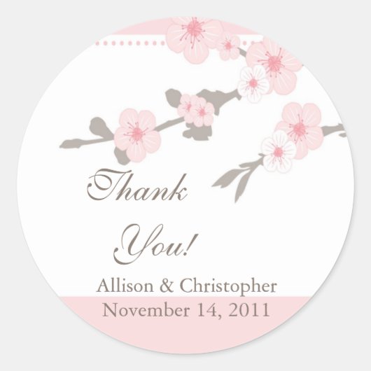 Cherry Blossom Vielen Dank für Ihr Hochzeitsticker Runder Aufkleber (Vorderseite)