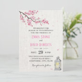 Cherry Blossom Vintag Lantern Linen Wedding Einladung (Stehend Vorderseite)