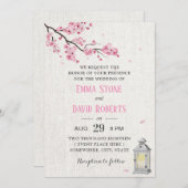 Cherry Blossom Vintag Lantern Linen Wedding Einladung (Vorne/Hinten)