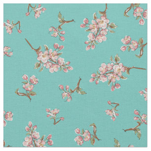 Cherry Blossom Vintag Retro Floral Aquamarin Stoff
