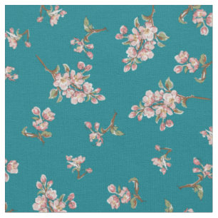 Cherry Blossom Vintag Retro Floral Aquamarin Stoff