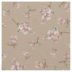 Cherry Blossom Vintag Retro Floral Tan Brown Stoff