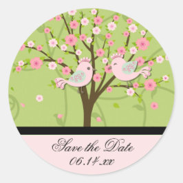 Cherry Blossom Vögel Save the Date rund Stickers