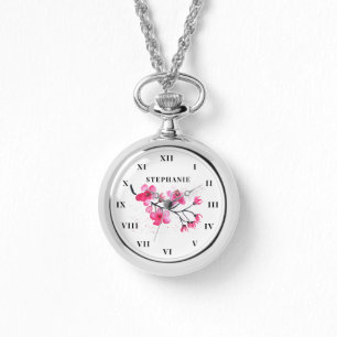 Cherry Blossom Wasserfarbe Floral Sakura Modern Armbanduhr
