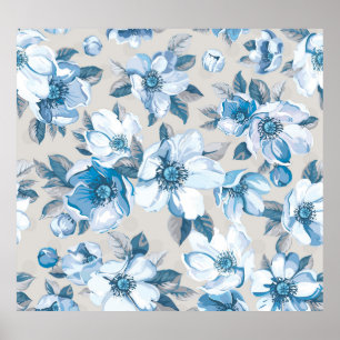 Cherry Blossom Wasserfarbe: Nahtlose Apfelbaum-Pat Poster