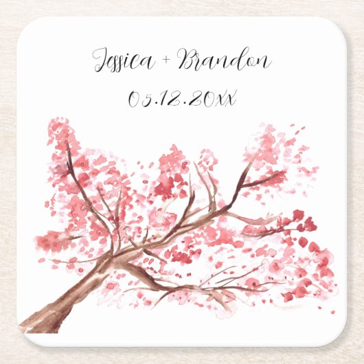 Cherry Blossom Wasserfarbe Rosa Blumenzehen Rechteckiger Pappuntersetzer (Vorderseite)