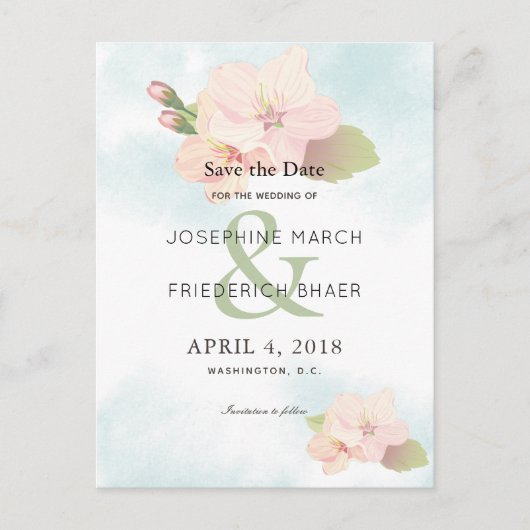 Cherry Blossom Wasserfarbe Save the Date Postkarte (Vorderseite)