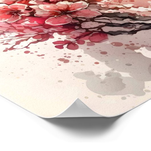 Cherry Blossom Wasserfarben Blume Mauer Art Poster (Ecke)