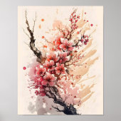Cherry Blossom Wasserfarben Blume Mauer Art Poster (Vorne)