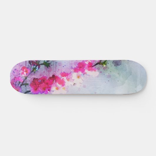 Cherry Blossom Wasserfarben Kunst, Dichtung und Mu Skateboard (Horizontal)
