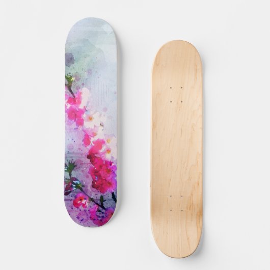 Cherry Blossom Wasserfarben Kunst, Dichtung und Mu Skateboard (Vorderseite)