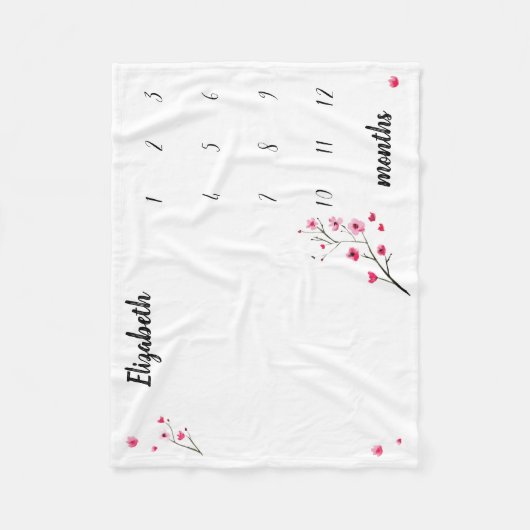Cherry Blossom Watercolor Babymilestone Fleecedecke (Vorderseite)