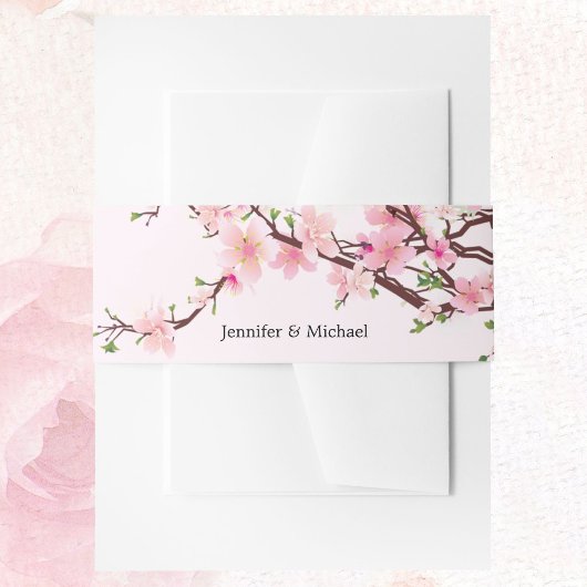 Cherry Blossom Wedding Add Names Pink White Einladungsbanderole