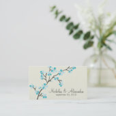 Cherry Blossom Wedding Business Card (aqua) Visitenkarte (Stehend Vorderseite)