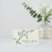 Cherry Blossom Wedding Business Card (aquamarin) Begleitkarte (Stehend Vorderseite)