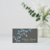 Cherry Blossom Wedding Business Card dunkel (blau) Visitenkarte (Stehend Vorderseite)