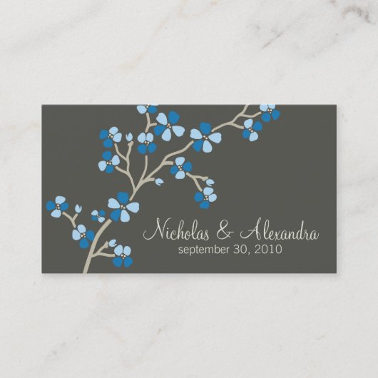 Cherry Blossom Wedding Business Card dunkel (blau) Visitenkarte (Vorderseite)