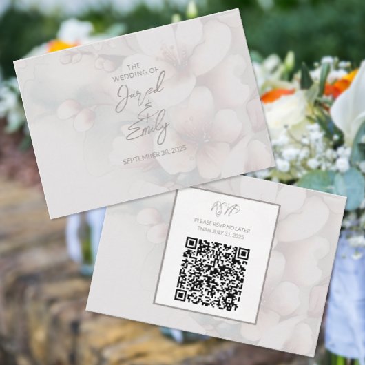 Cherry Blossom Wedding Card mit QR Code Begleitkarte