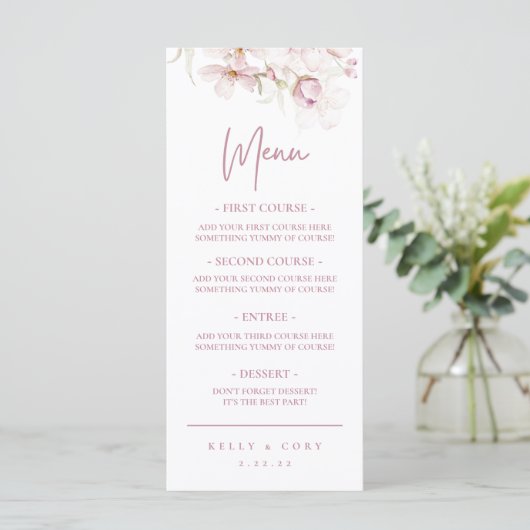 Cherry Blossom Wedding Dinner Menu (Stehend Vorderseite)