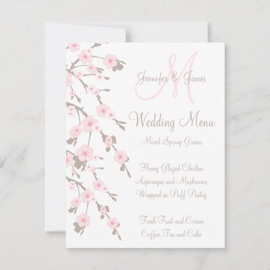 Cherry Blossom Wedding Dinner Menü Karten vorne (Rückseite)