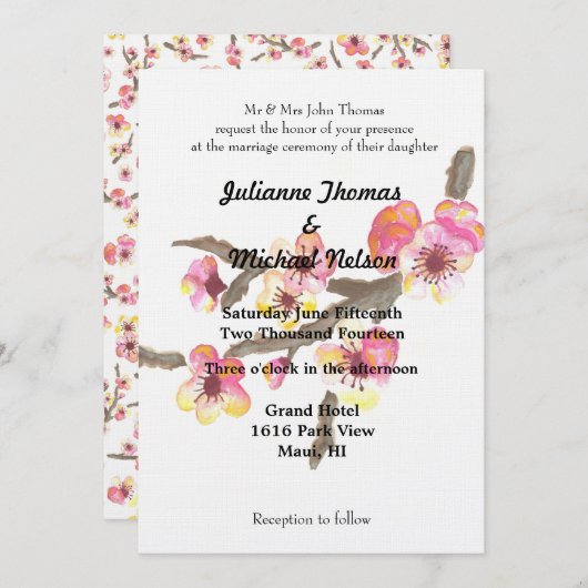 Cherry Blossom Wedding Einladung (Vorne/Hinten)