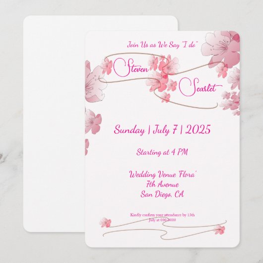 Cherry Blossom Wedding Einladung (Vorne/Hinten)