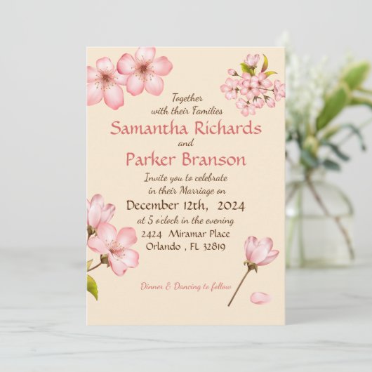 Cherry Blossom Wedding Einladung (Stehend Vorderseite)