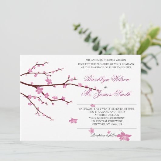 Cherry Blossom Wedding Einladung (Stehend Vorderseite)