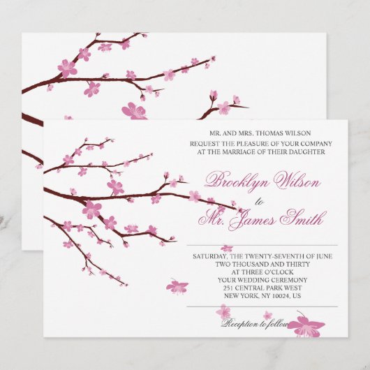Cherry Blossom Wedding Einladung (Vorne/Hinten)