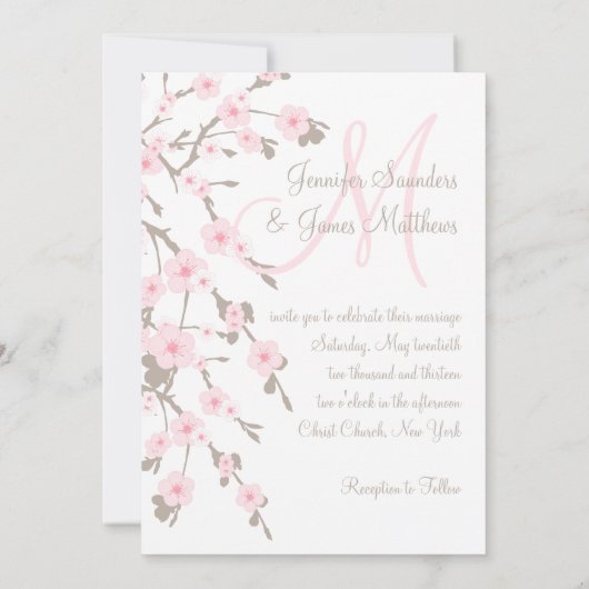 Cherry Blossom Wedding Einladung Monogram Back (Rückseite)