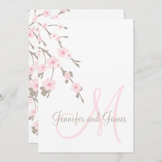Cherry Blossom Wedding Einladung Monogram Back (Vorne/Hinten)