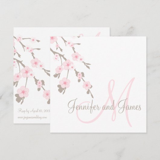 Cherry Blossom Wedding Einladung Monogram Back (Vorne/Hinten)