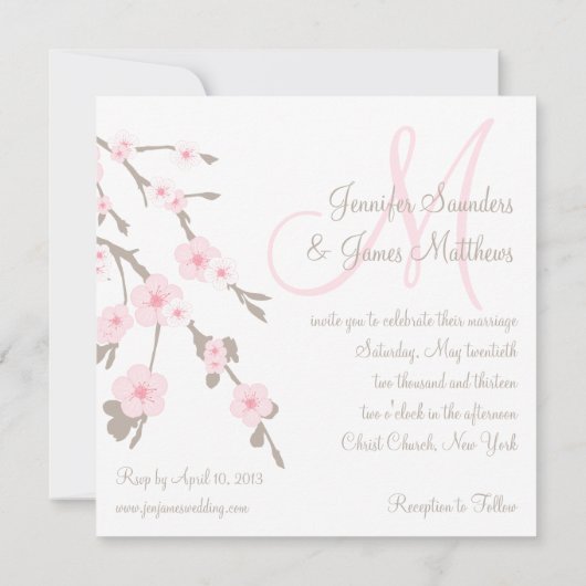 Cherry Blossom Wedding Einladung Monogram Back (Rückseite)