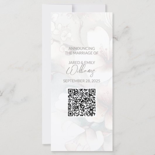 Cherry Blossom Wedding Foto Ankündigung QR Code (Rückseite)